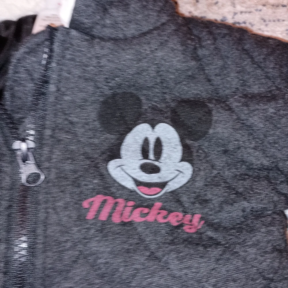 Disney Junior Mickey Mouse Quilted Sherpa Heather Gray Zip up Jacket Siz…
